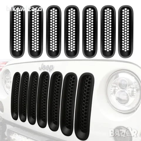 Вложки за предна решетка за Jeep Wrangler JK 2007-2015, пакет от 7 – матово черно НОВО