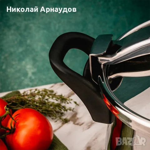 Тенджера под налягане Rosberg R51311A7, 7 литра, 2 капака, Индукция, Трислойно дъно, Инокс, снимка 5 - Съдове за готвене - 54589800