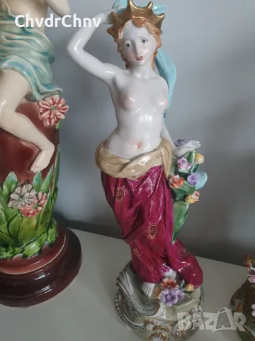 Meissen фигура 36см-1,4кг/еротика/Майсен порцеланова статуетка на момиче с цветя и шал