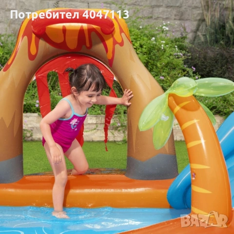 Голям детски надуваем аквапарк Bestway Lava Lagoon - Пързалка, фонтан, и улеи за топки 265x265 см, снимка 4 - Басейни и аксесоари - 54877502