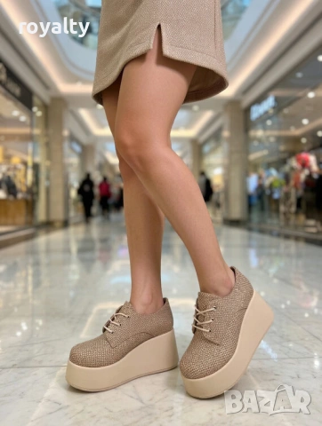 Обувки на платформа - бежови тип плетка, снимка 2 - Дамски ежедневни обувки - 54120846