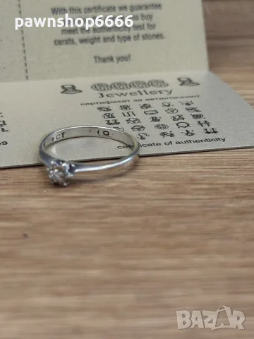 Пръстен 9К бяло злато 375 с 7 естествени брилянта 0.10 ct, 1.93 г,, снимка 4 - Пръстени - 55433061