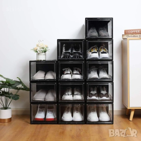 Прозрачна Кутия за Обувки с Твърд Корпус – Елегантен Черен Органайзер 4953, снимка 3 - Други стоки за дома - 53994212