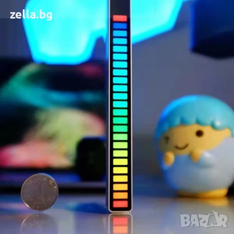 RGB LED лента с аудио активация, 32 LED диода, USB-C | Музикален VU метър за гейминг 10257, снимка 16 - Нумизматика и бонистика - 54661893