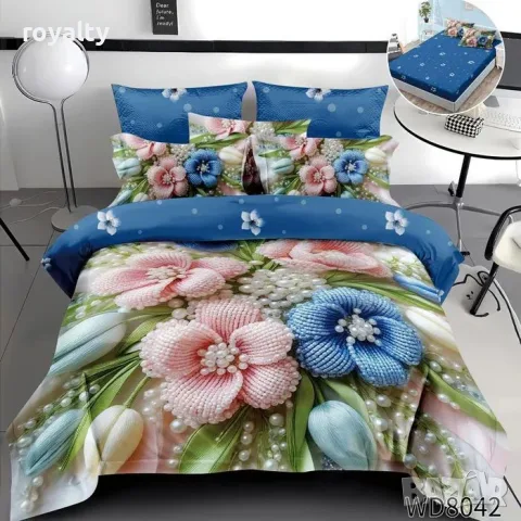 ФЛОРАЛЕН КОМПЛЕКТ С ЛАСТИК, 100% ПАМУК 1 бр. х плик за завивка 200 x 230 cm 1 бр. х долен чаршаф с л, снимка 6 - Спално бельо - 55347918