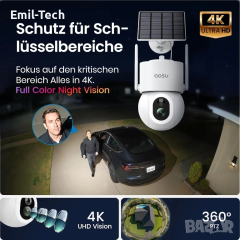 aosu 4K соларна WiFi камера + декоративна камера + мини WiFi камера, снимка 3 - Комплекти за видеонаблюдение - 54874531
