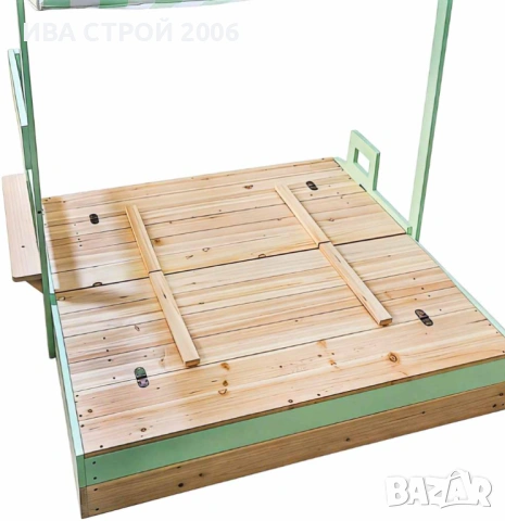 Детски дървен пясъчник 120 см | Въртящ се навес 360° и пейки | PraktiHome, снимка 6 - Игри и пъзели - 54237500