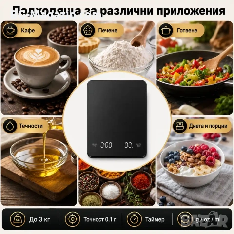 Професионална кухненска електронна везна кантар с таймер за кафе магазин 0.1 точен дигитален кантар, снимка 5 - Везни - 50921738