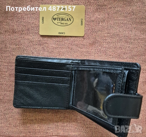мъжки портфейл от естествена кожа, черен закопчаване, две отделения банкноти и монетник , снимка 4 - Портфейли, портмонета - 55155429