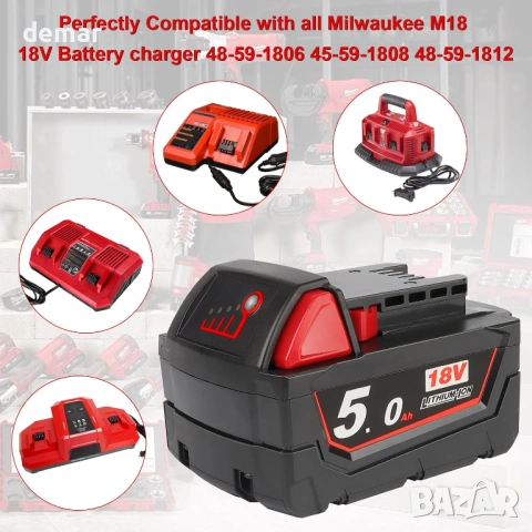 P0WER ELEKTR0 2 x 5.0Ah литиево-йонна батерия за инструменти Milwaukee M18 18V, снимка 3 - Други инструменти - 53982793