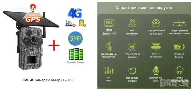 Ловна камера–5MP Super HD, вграден GPS,4G SIM слот, снимка 2 - HD камери - 55626781