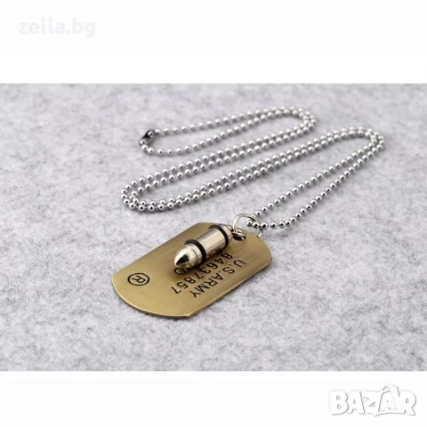 Мъжки военен комплект Dog Tag с жетон и висулка куршум – Неръждаема стомана 10215, снимка 4 - Тениски - 54660969