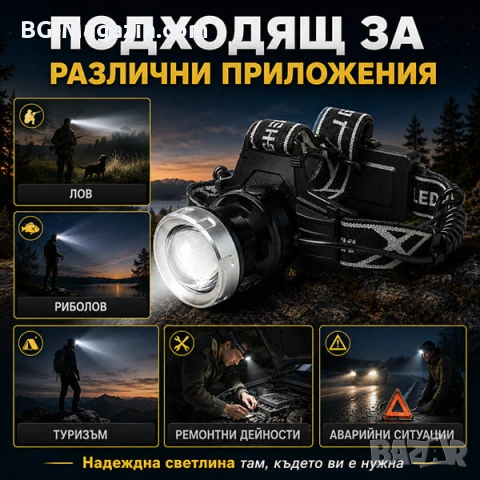 Мощен акумулаторен лед челник за глава LED фенер професионален за лов риболов каска бягане туризъм, снимка 3 - Къмпинг осветление - 50938241
