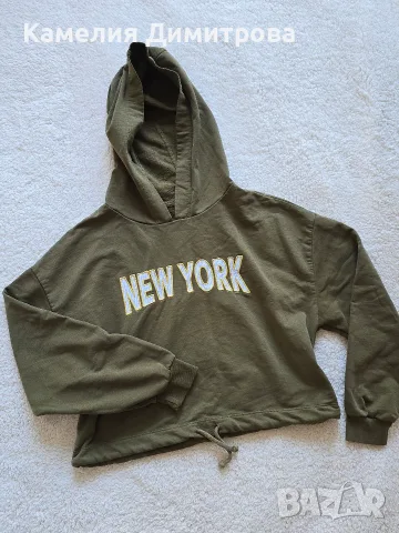Къс суитшърт с качулка "New York" 💚, снимка 3 - Суичъри - 55471685