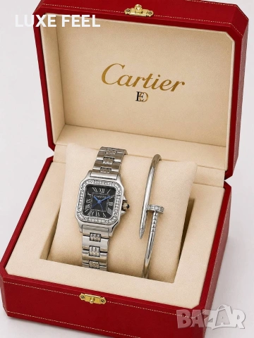 Cartier ⚜️Часовник + Гривна , снимка 3 - Дамски - 55254962