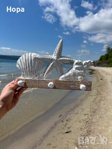 Закачалка за стена от дърво с морски декор , снимка 6 - Декорация за дома - 50178750