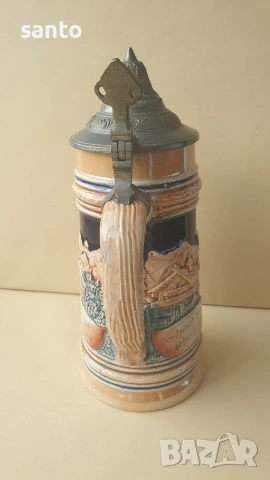 Винтидж немска халба за бира с калаен капак (Beer Stein), снимка 3 - Други ценни предмети - 54661245