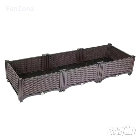 Модулна повдигната леха 120x40x22 см – За зеленчуци, билки и цветя, UV устойчива, кафява, снимка 4 - Саксии и кашпи - 55007605