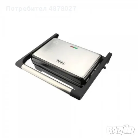Тостер-сандвич, 1000W, Грил, Незалепващи плочи-23х14.5см., Отваряне на 180°, Инокс, снимка 5 - Тостери - 55683541