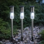 Комплект от 3 броя Led соларни лампи XL 57см - неръждаема стомана, сензор и до 8 часа светене, снимка 1