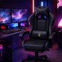 Премиум геймърски стол с масажна функция, поставка за крака и ергономична метална рамка, снимка 4