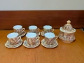 Интересен сервиз за кафе/чай: 6 чаши с чинийки и захарница, снимка 1