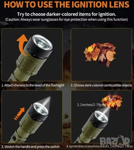 Високомощен Далекобоен Фенер с ПламъчноЗапалване Outdoor Camping Emergency Къмпинг Оцеляване Планина, снимка 3 - Екипировка - 55276568
