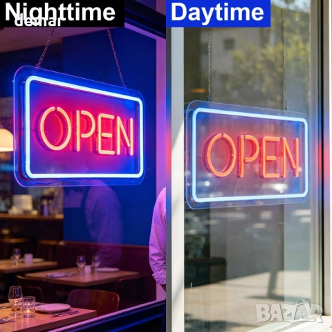 LED неонова табела „OPEN“ за търговски обекти, бар/ресторант (42 см) с верига и димер, снимка 5 - Лед осветление - 54924871