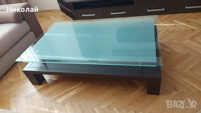 Холна маса от естествено дърво със стъклен плот 130х80х35, снимка 6 - Маси - 55532104