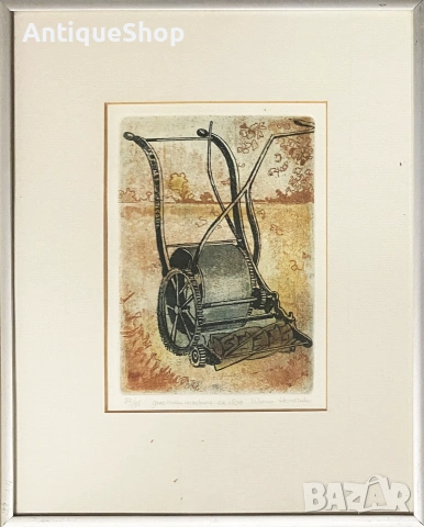 Стара картина, суха игла, литография, офорт, графика, подписана. Warner Hemstede