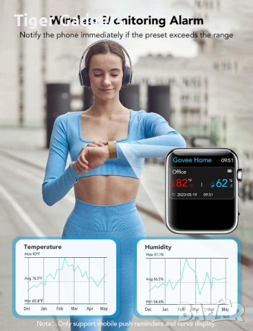 GoveeLife E-Ink WiFi Thermometer Hygrometer – смарт термометър и влагомер с WiFi и App известия, снимка 5 - Друга електроника - 54475424