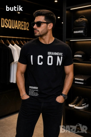 DSQUARED2 Ibrahimovic Icon черна мъжка тениска – L, снимка 2 - Тениски - 54427197