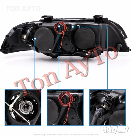 Тунинг Фарове Angel Eyes за BMW E39 1997–2003 Черни Рефлекторни Комплект С Включени Крушки, снимка 5 - Аксесоари и консумативи - 55258090