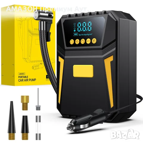 Мощен преносим компресор за въздух/12V/150 PSI/HD дисплей/LED светлина,автомобили/велосипеди/топки