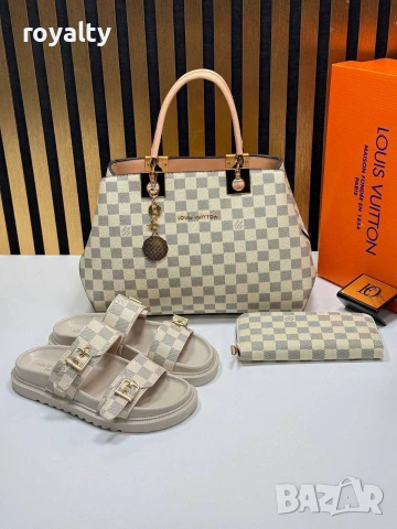 Louis Vuitton Нов Дамски Комплект Луи Витон Чехли Чанта Различни Цветове , снимка 10 - Чехли - 55030846