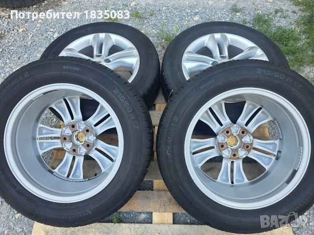 Лети джанти 17ки 5х114.3 Nissan + летни гуми 215/60/17 Continental, снимка 8 - Гуми и джанти - 55081278