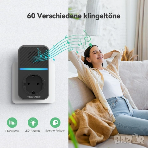 TECKNET безжичен звънец IP65 400м без батерии, снимка 4 - Друга електроника - 54912706