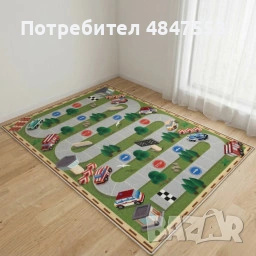 Детски килим за игра 120х160см - Тъмнозелен килим с автописта, противоплъзгащ и миещ се