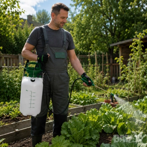 Пръскачка под налягане 5L Living & Garden – Месингов накрайник, манометър и презрамка за носене, снимка 4 - Градинска техника - 55136338