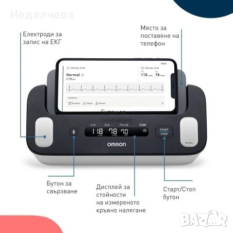 Omron Complete ECG 2в1 Апарат за кръвно налягане и ЕКГ , снимка 2 - Друга електроника - 54976251