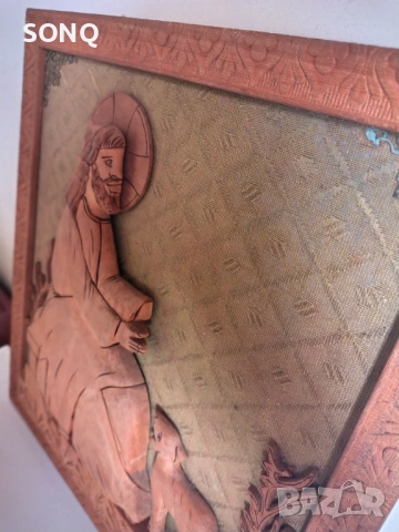Прекрасна Стара Икона Дърворезба Исус Христос Добрия Пастир, снимка 6 - Икони - 54020199