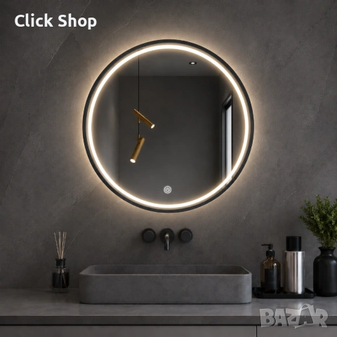 Кръгло LED огледало с черна рамка Ø80 см