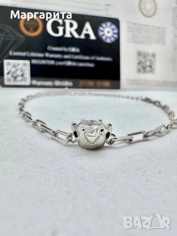 Сребърна гривна с мойсанит ( диамант) 1 карат, снимка 7 - Гривни - 54007550