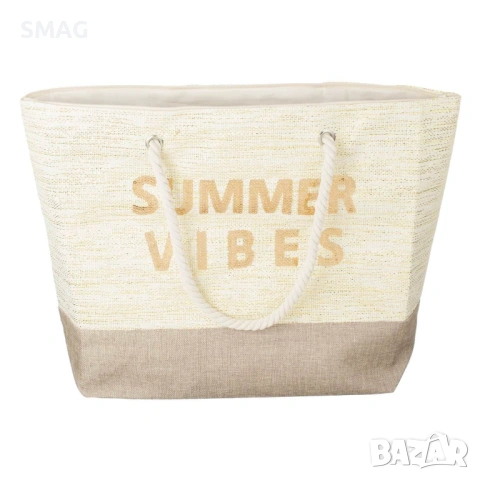 Плажна чанта юта SUMMER VIBES бежова 55.5x15x42_1223657, снимка 2 - Чанти - 54739246