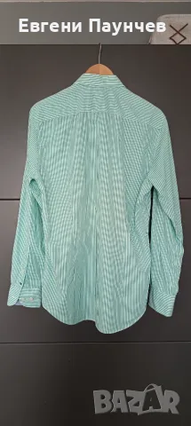 Tommy Hilfiger размер М мъжка риза Slim fit зелени райета , снимка 2 - Ризи - 55414130