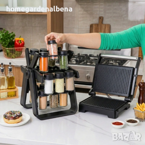 Тостер грил и сандвич преса 2в1 Royalty Line RL-PM1000 1000W + Подарък органайзер за подправки, снимка 5 - Тостери - 54142569