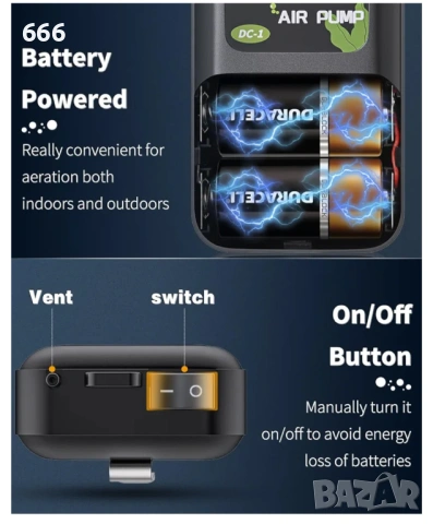 Кислородна помпа на батерии за аквариуми, снимка 6 - Друга електроника - 53983843