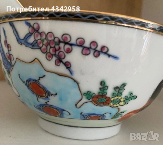 Винтидж китайска порцеланова купичка с лъжица – ръчно рисувана, 1950–1970 г., снимка 3 - Антикварни и старинни предмети - 54947374
