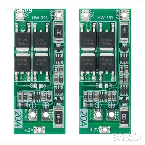 Комплект 2 броя BMS модул 2S 20A 7.4V с балансиране, защита за Li-Ion 18650/26650, DIY 10452, снимка 9 - Друга електроника - 54703313
