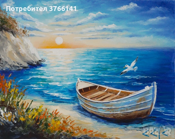 "Морски отдих" Картина 40х50см, Маслена живопис с шпакла